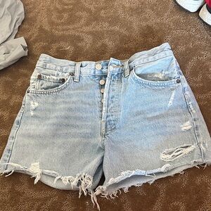 Agolde Light Blue Distressed Jean Shorts